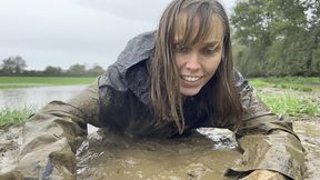 muddy fields, rainsuit in the rain (wam, wet and messy)