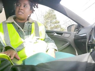 Flirty warehouse worker sucks her co-workers rod after work