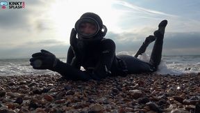 Neoprene Slut: 8mm Arctic Wetsuit and Vintage Oval Mask in the Sea