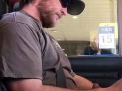 Horny Guy Bustin A Nut at the Bank ( Hands free Public Cum )