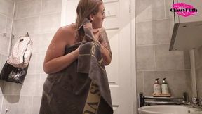 Hot Mom film&#039;s Herself getting out of the bath and getting ready