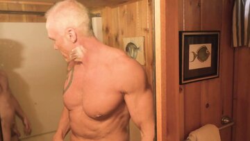 Tattooed silver haired papa getting topped by a h