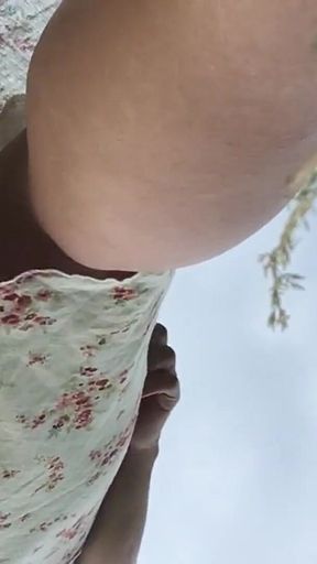 Look Under the Skirt. Hot Pussy Without Panties Walks in the Park.