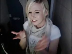 Creamy amateur teen masturbates in public toilet