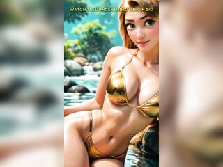 Rapunzel letting her hair down by the waterfall in a shiny bikini. The tower princess is shining brighter than ever! #disney #tangled #rapunzel #flynnrider #disneyedit #shorts #fyp