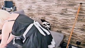 Instead of cleaning, the maid arouses her. After a good blowjob, she gets her pussy and ass fucked and gets a nice facial cumshot.