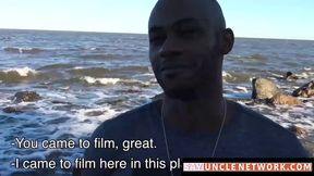 SayUncleNetwork.com - Black jock's outdoor threesome with raw bareback and cum play