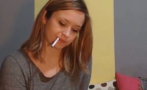 Cute light haired bosomy web cam girl was masturbating after stripping