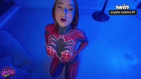 COSPLAY SPIDERWOMAN CUMSHOT after COSPLAYing with amatuer duo - crazy XXX!