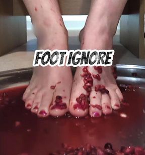 Watch my perfect feet play with pomegranate seeds