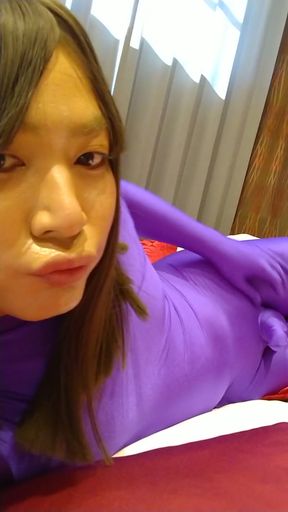Japanese amateur crossdresses colorful morphsuit masturbate   Clip 3