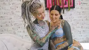 Tattooed alt LESBIANS ASS and PUSSY FISTING - wide gape, female orgasm