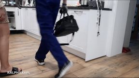 Horny Cheating Wife fucks the Plumber - Cuckold Husband Creampie Cleanup