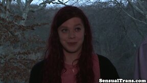 Redhead tranny in threeway with mature couple