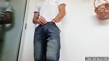 Hot Guy in a Public Balcony masturbating - Risky and huge Cumshot