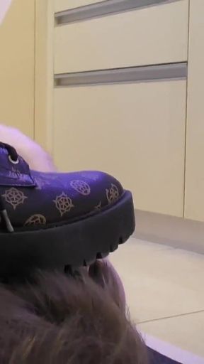 Face Trampling My Horny Slave with a Hot Brunette Babe