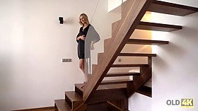 Grey-haired stepfather and his young blonde wifey make awesome love