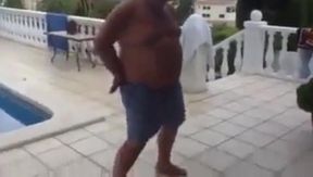 Fat Latin Daddy Strips Outdoors with His Bear