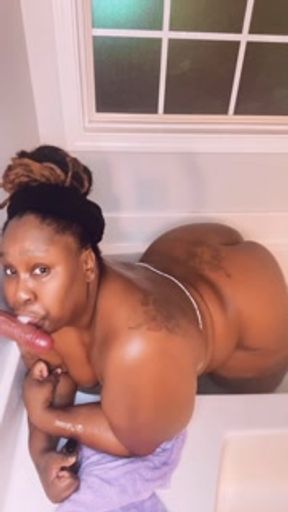 Ebony BBW sucking on her bbc toy