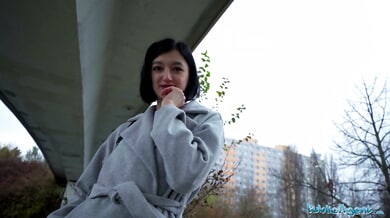 Petite Russian woman takes a fat cock in hidden spots from public agent