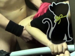 Anal fuck in the elevator threesome