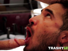 Muscled man Caine OConner masturbates before a hardcore barebacking