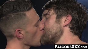 FalconsXXX.com - Athletic gays turn each other on after a workout and then anal pound