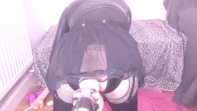 Fucking big dildo machine and gaping