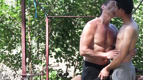 Young latino barebacked into cumming by daddy outdoors