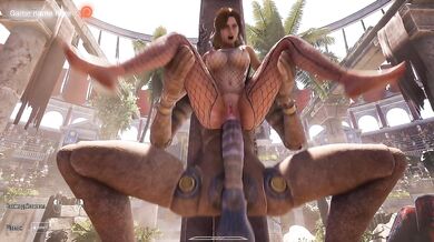 Lara’s cave exploration turned into a monster’s public blowjob session part 2
