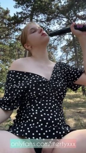 Anal fun of a girl with a cigarette in the woods