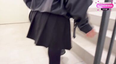 Goth girl teases with her pussy in the entryway! SHE'S ASKING FOR ANAL!