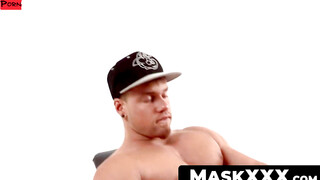 Masked Hunk Strokes His Big Dick In Photography Studio