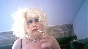 Mature cum slut Sarah Shitcunt, the nasty tranny  barmaid of your dreams, smokes for you