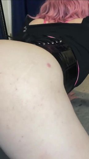 Pink Hair Slut Dildos Her Ass