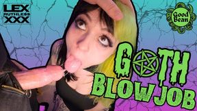 Goth Bimbo with Big Fake Tits gives sloppy blowjob and tit job | Cum on Tits