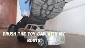 Crush the toy car with my boots