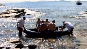 Blond nasty slut get hard fucked by 3 tourists on beach