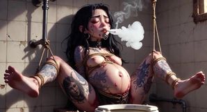 9 Month Pregnant Slave Tied up - Huge Belly on Display