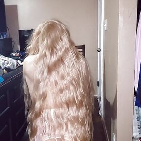 Nice girl play with but plug on shes ass long hair touch shes ass