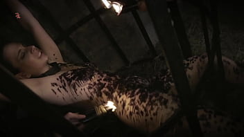 Witch in a cage is teached what means ice-cold water and plenty of hot wax (complete scene)