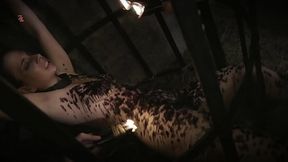 Witch in a cage is teached what means ice-cold water and plenty of hot wax (complete scene)