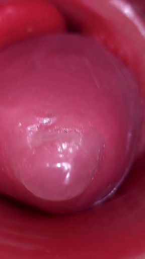 Inside a Camgirl Cervix POV Camera in Vagina with Big Dick Toy