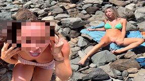 Sex And Blowjob In Public On The Beach From A Blonde And A Brunette With Cum In Face