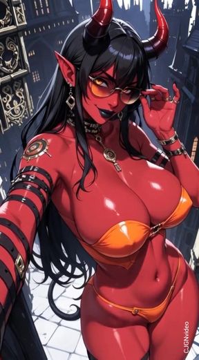 Hot red demon sexy pose in her castle (Ai animation)   Clip 1