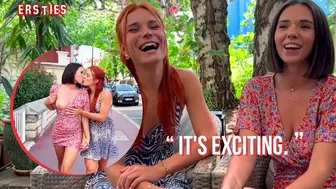 Redhead Clemence and brunette Eve indulge in public lesbian sex