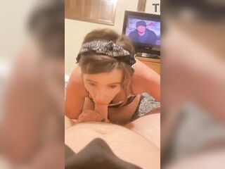 Streetwalker Bunny takes a man to her hotel room to give him head & suck on his nuts; eats all the cum str8 off his wang