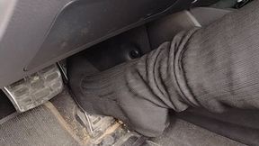 Pedal Pumping in Black Knee High Heel Boots