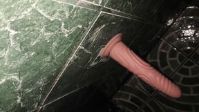 In the bathroom with a dildo and a cock
