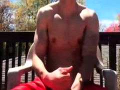 Big Cock Caught Masturbating Outdoors on Balcony